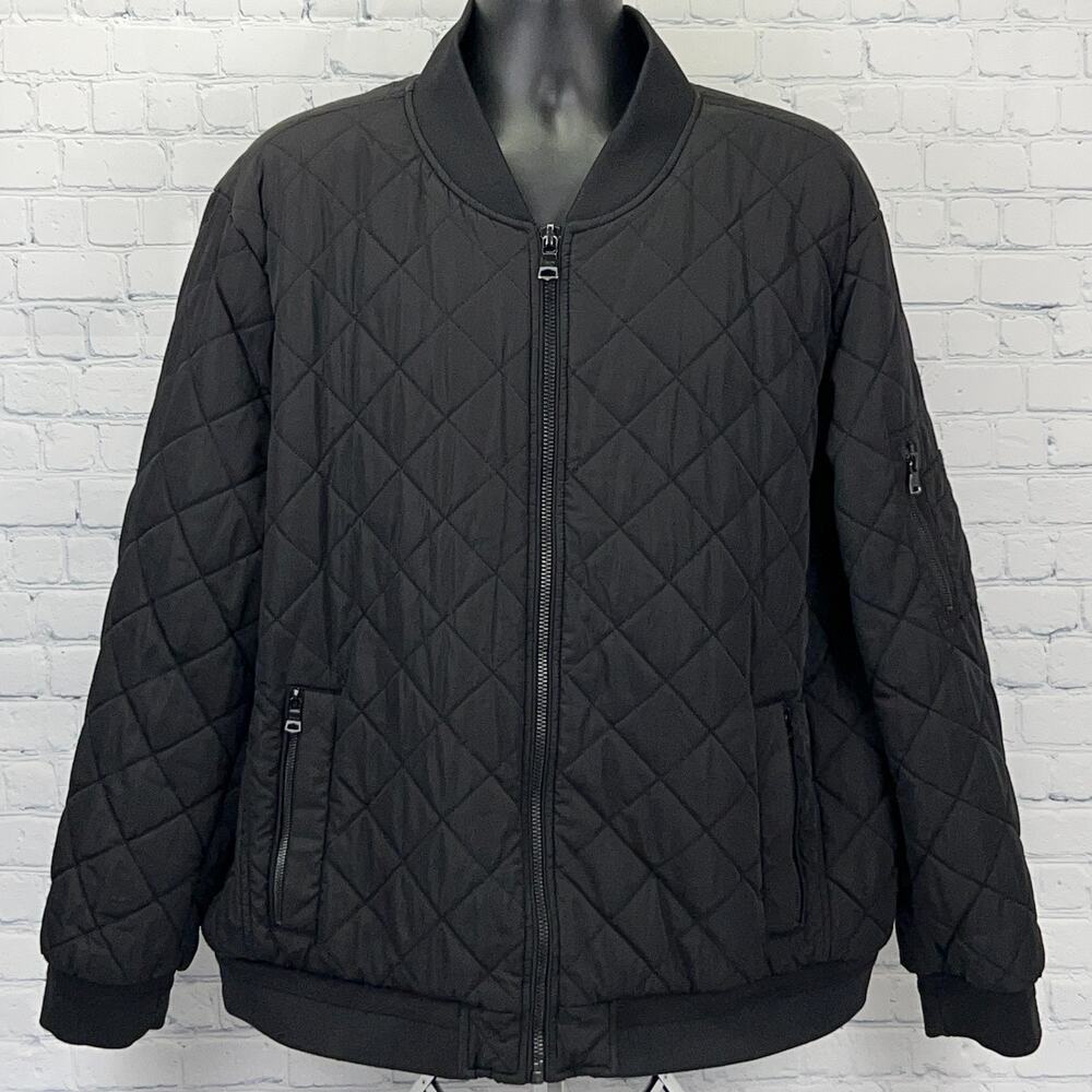 Calvin Klein Flight Jacket XXL 2XL Black Quilted Polyester Zip Pocket Bomber